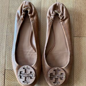 TORY BURCH MINNIE TRAVEL BALLET Royal Tan Leather women’s 9.5